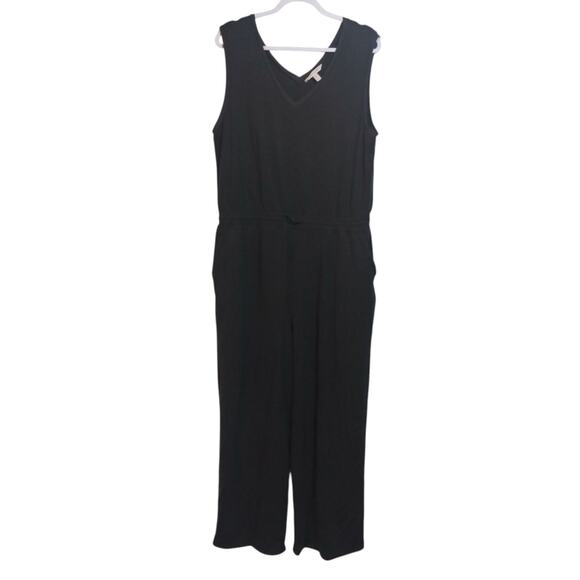 Garnet Hill Wide-Leg Knit Jumpsuit Charcoal Gray Casual Stretchy Size XL - Picture 1 of 10